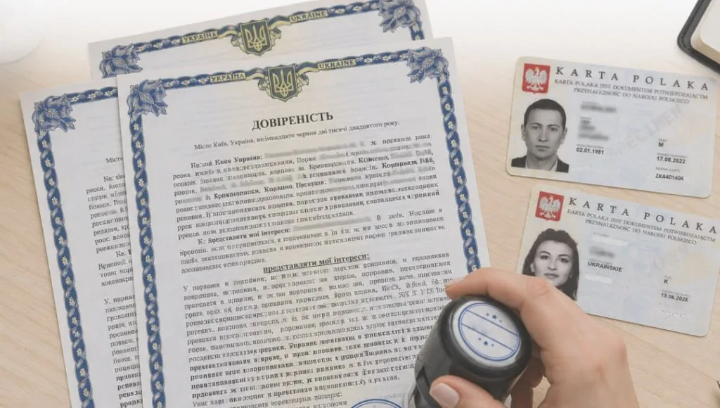 Довіреність і печатка нотаріуса на столі